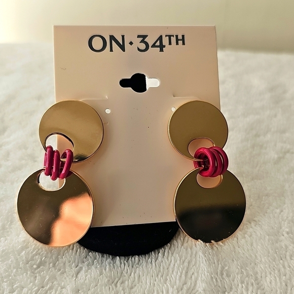 NWT On 34th Gold Tone Disc & Color Ring Drop Post Back Earrings - Picture 3 of 8